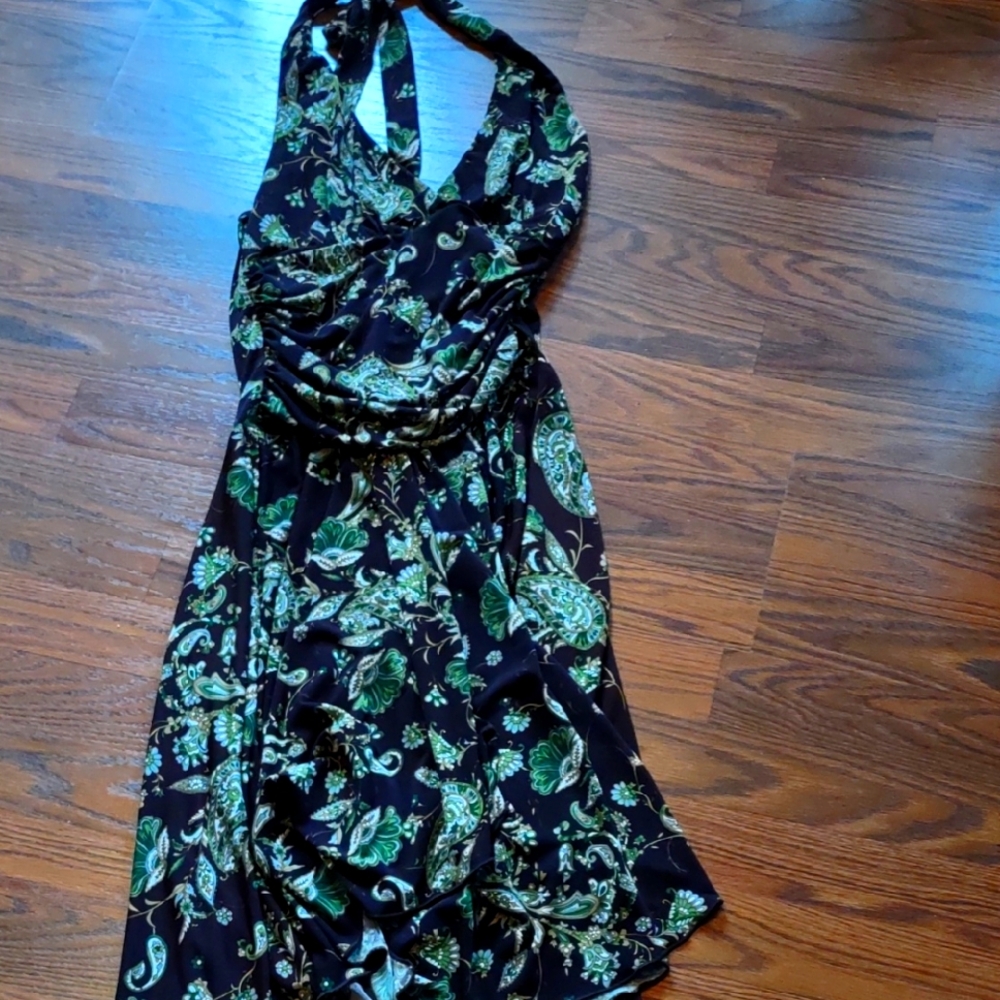 Elegant Black and Green halter Floral Dress